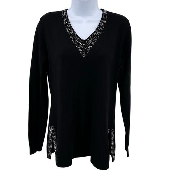 Vila Milano Sweater Black WMNS Sz S Long Sleeve Pullover Rhinestone Wool Blend - Picture 1 of 6